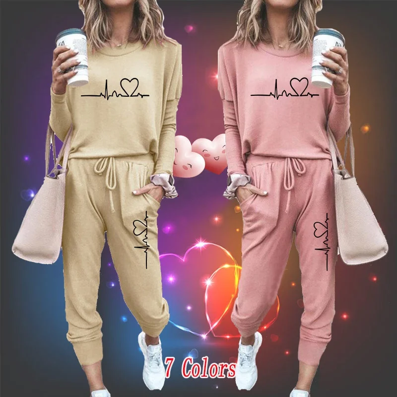 2022 New Ladies Fashion ECG Printed Long-sleeved Sportswear Women Loose Jogging Casual Suit(7 Colors) S-2XL