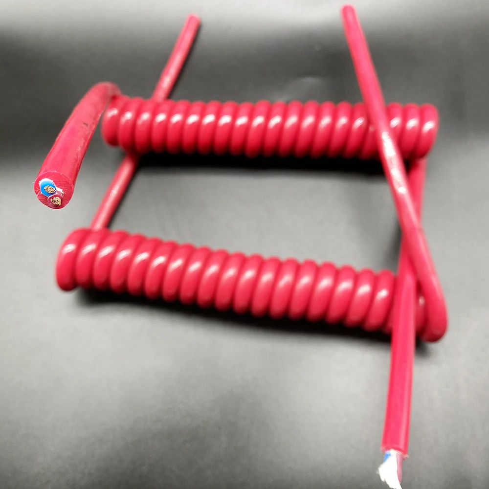 

PU Spring Wire 2 core 0.5 Square Red Spot Power Cord Pure Copper Wire Core High Elasticity Spiral Cable Extend Tensile Wires
