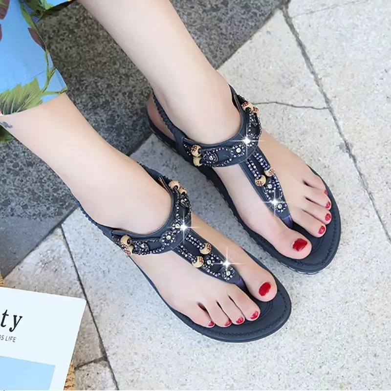 

2022New shoes 2022 new fashion bohemia style sandals women crystall sewing thread women sandals clip toe outdoor beach shoes