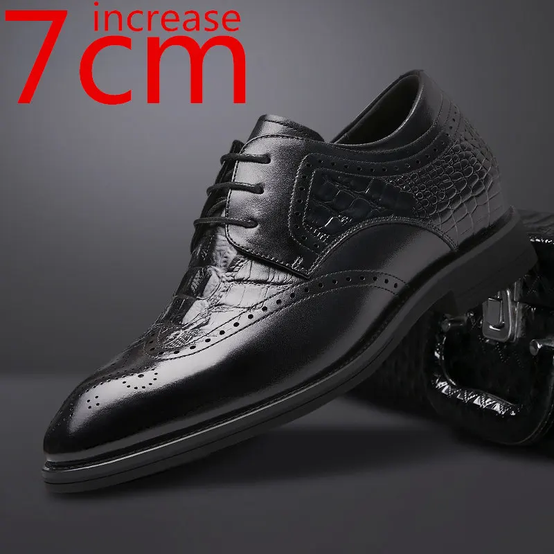 

Туфли мужские в британском стиле, невидимые, с увеличением роста, 7 см, черные деловые, Дерби, Воловья кожа, свадебные туфли