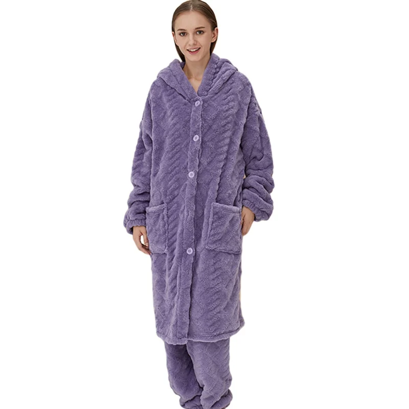 

Модный комплект пижам из кораллового флиса осень-зима универсальные пижамы утепленная Домашняя одежда халат