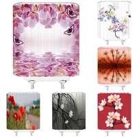 rural flower shower curtain pink floral butterfly reflected ripples frabic waterproof polyester bathroom curtains tub decor home