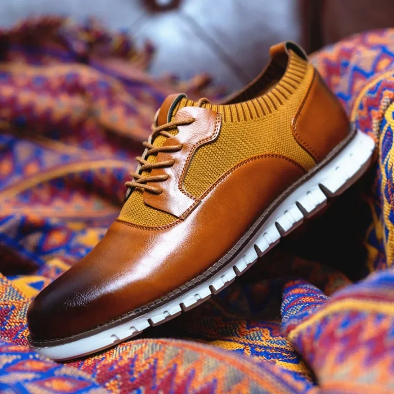 Мужские спортивные туфли из натуральной кожи летняя сетчатая дышащая