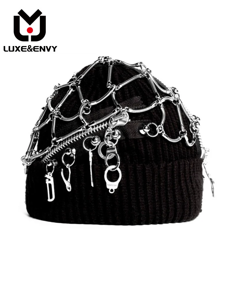 

LUXE&ENVY Dark Trend Pioneer Punk Pure Handmade Heavy Metal Cold Hat Black Spring 2023 New Men