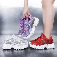 fashion women lightweight sneakers walking shoes lace up casual shoes laser mirror comfort soft shiny
