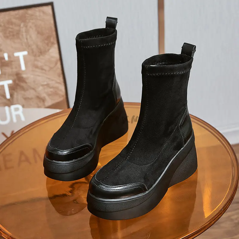 Autumn Boots Women Shoes Woman Boots Fashion Round toe Ankle Boots 2020 Winter Elastic Black Boots Comfortable Botas