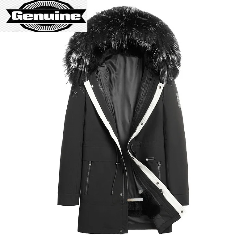 

Real Rabbit Fur Men's 2023 Parkas Winter Raccoon Fur Collar Biker Jacket for Men Black Warm Coats Chaquetas Hombre Gmm3