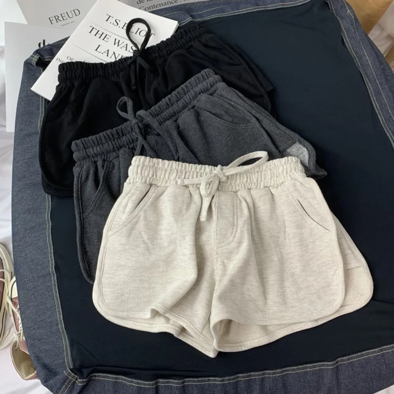 

1 Summer Loose Shorts Women Fashion Casual Fitness Shorts Ladies Grey Black Solid High Waist Shorts Elastic Waist Outdoor sport