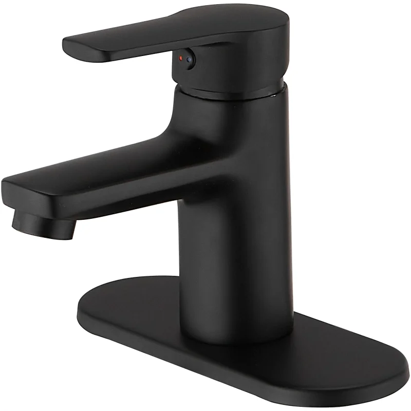 

Single Handle Single Hole Low-Arc Bathroom Faucet with Supply Line In Matte Black Matte Black Brass [US Stock]
