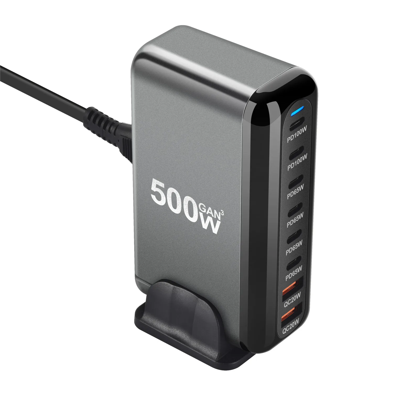 8-портовое настольное зарядное устройство GaN мощностью 500 Вт USB Type C PD быстрое