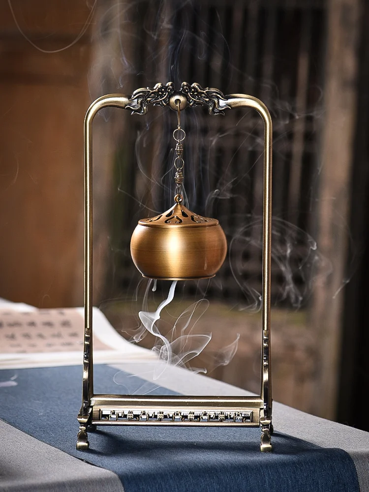 

Pure copper hollow hanging stove backflow incense burner household indoor antique creative decoration incense plate sandalwood