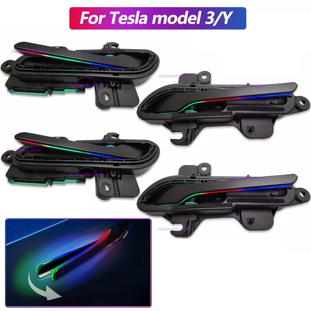 

Умная интегрированная электрическая дверная ручка для Tesla Model 3 Model Y 2018-2022 с красочным внешним пространством, автоматически открывающаяся ру...
