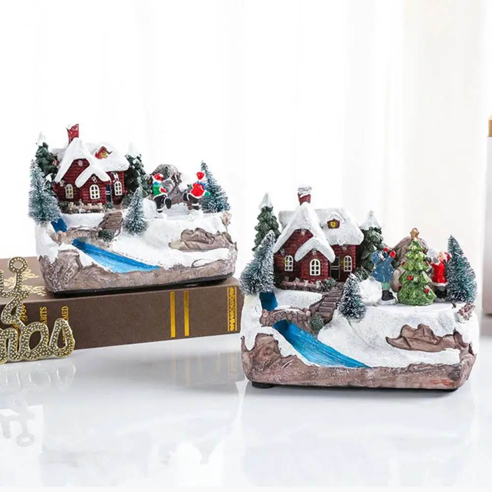 

Exquisite Decorate Christmas Snow Ornaments with Music Glowing Rotation Decorate Resin Christmas Gift Desktop Ornament for Home
