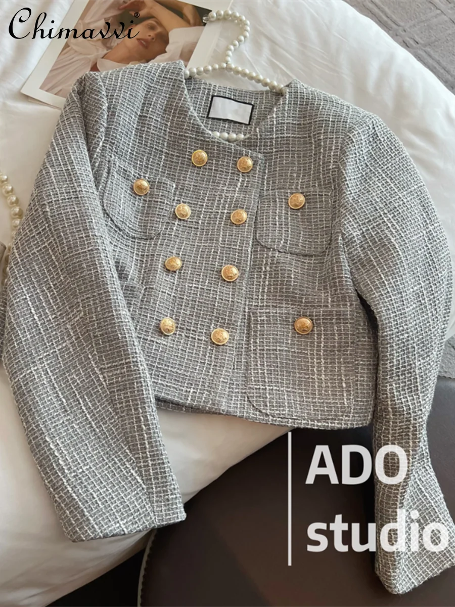 

Fashion Long Sleeve Coat for Women 2022 Autumn Clothes New Elegant Socialite Design Loose Double Breasted Short Slimming Jacket