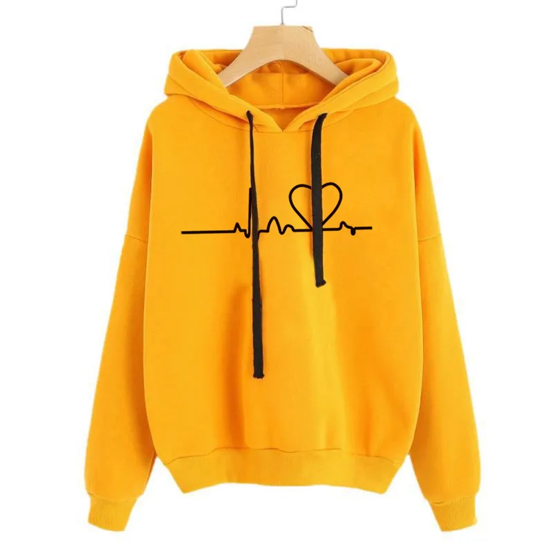 Hooded Sweater Women's Long Sleeve Tops Autumn and Winter New Sweatshirts Heartbeat Logo Fashion Casual Tops