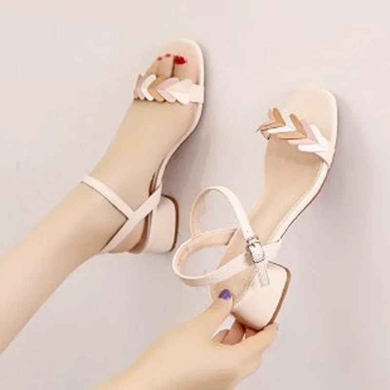 

Women Sandals Shoe 2023 Summer Fashion Style Square Toe Open Toe Shoes Fairy Style High Heel