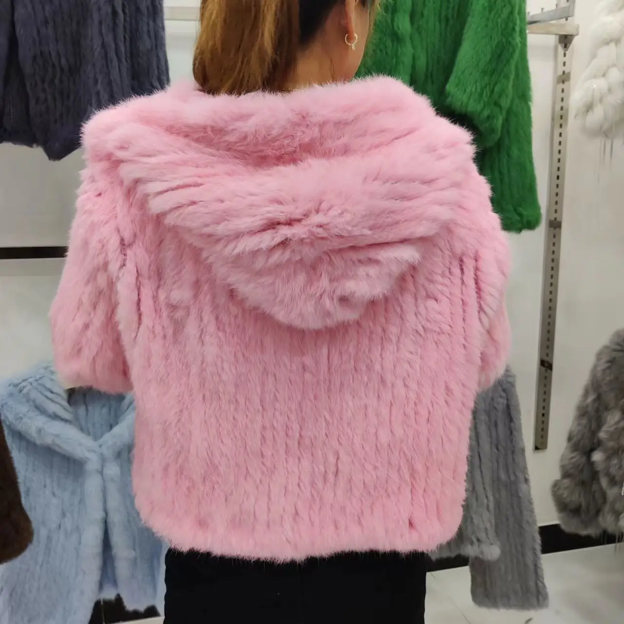 2022 Women Winter New Fashion Genuine Rabbit Fur Coats Female Real Fur Hooded Outerwear Ladies Short Thicken Warm Jackets F437