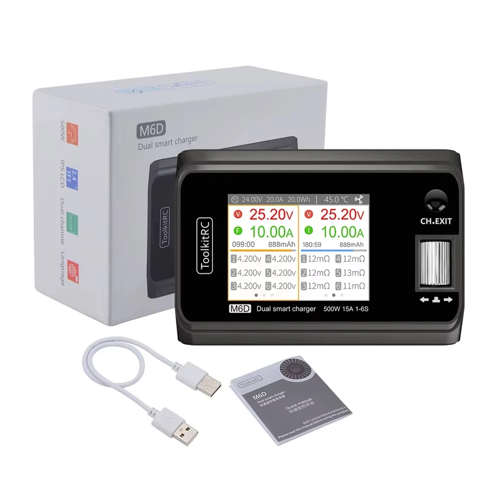 ToolkitRC M6D 500W 15A DC Двухканальное мини-умное зарядное устройство Разрядник для 1-6S Lipo