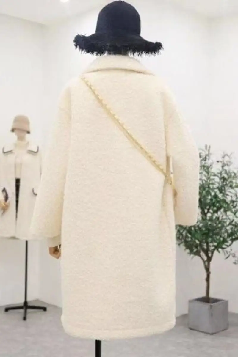 2021 Ladies Pure Color Loose Casual Mid-length Ladies Double-breasted Notch Female Jacket [Free Bag] Casual Plush Jacket