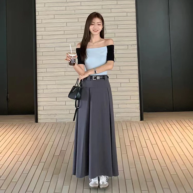 Черная плиссированная юбка с высокой талией Осенний корейский элегантный