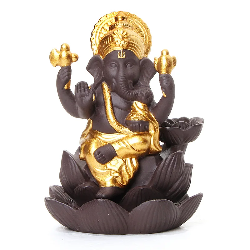 

Elephant head God Ganesha purple sand Lotus type Backflow incense Burner Buddha statue Thailand Indian buddhist incense sticks