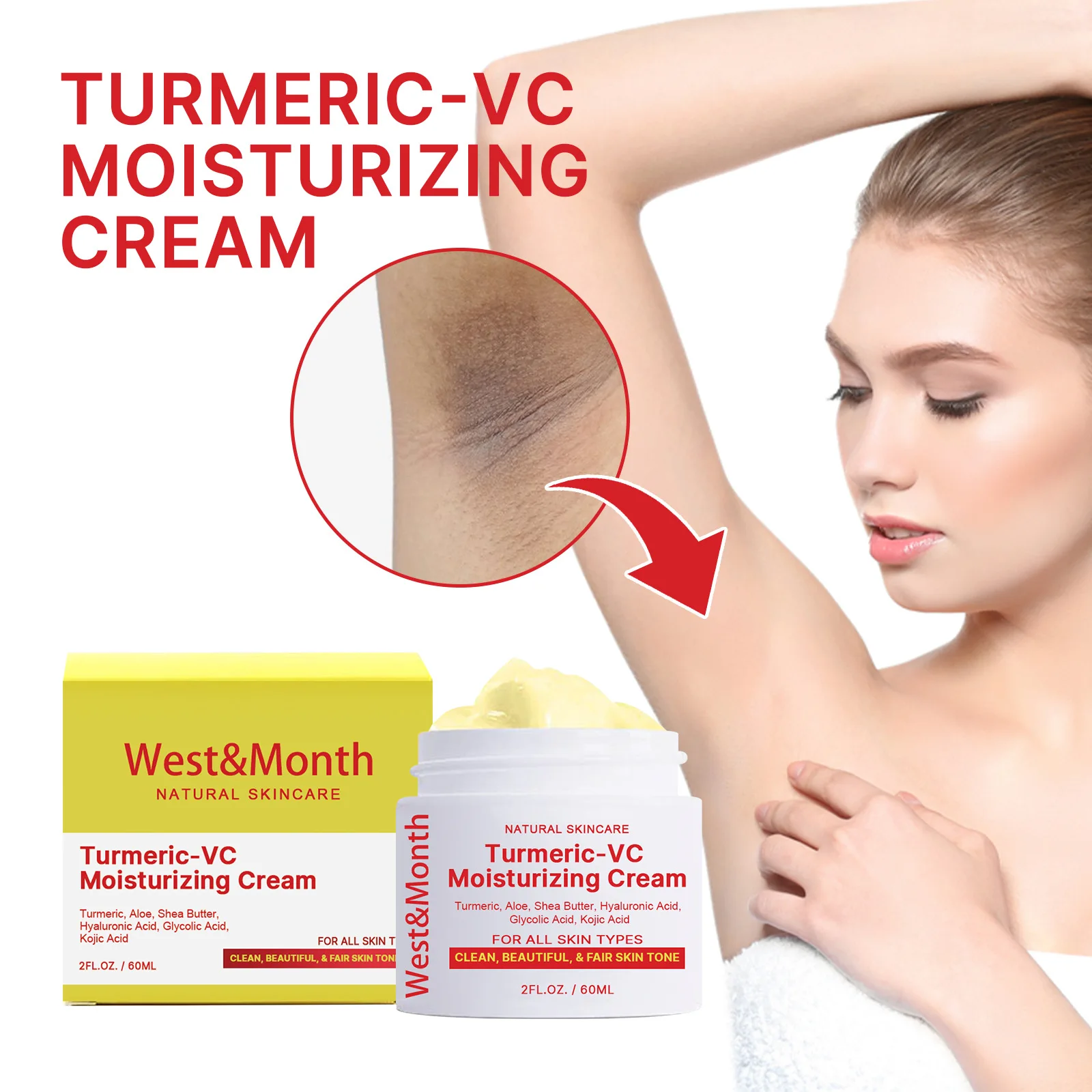 Turmeric-VC Moisturizing Cream Natural Whitening Moisture Replenishment Fade Melanin Dull Reduce Dark Spots Brighten Skin Tone