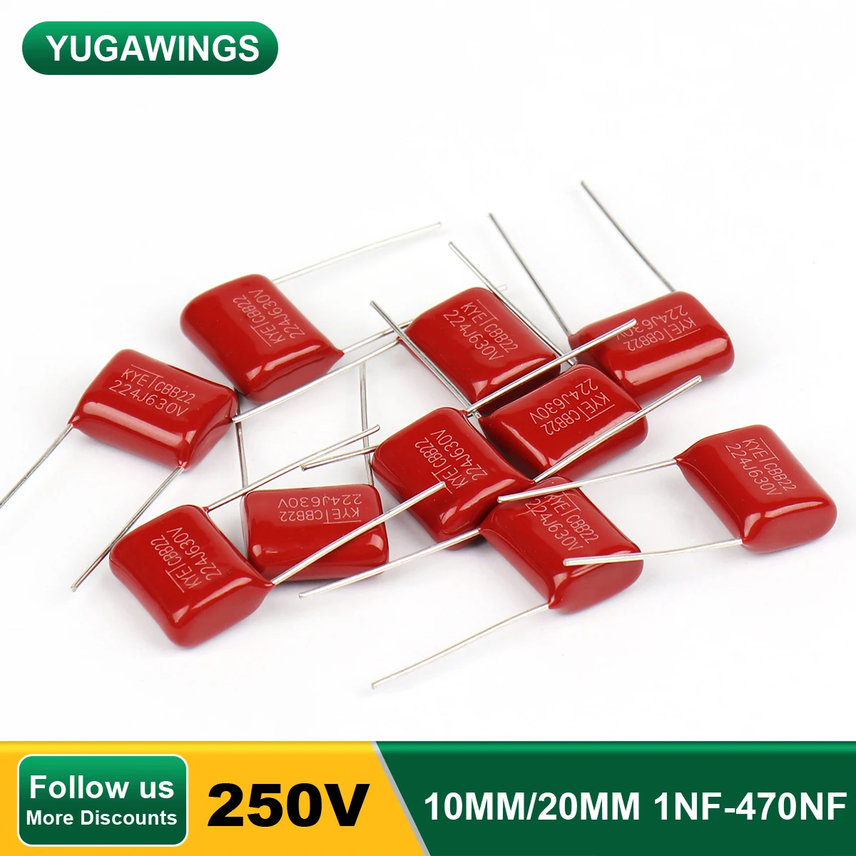 

10Pcs 250V CBB22 Capacitor Polypropylene Film Capacitors 5MM/8MM/10MM 101 103 104 105 125J 221 222 223 224 225 332 333 334
