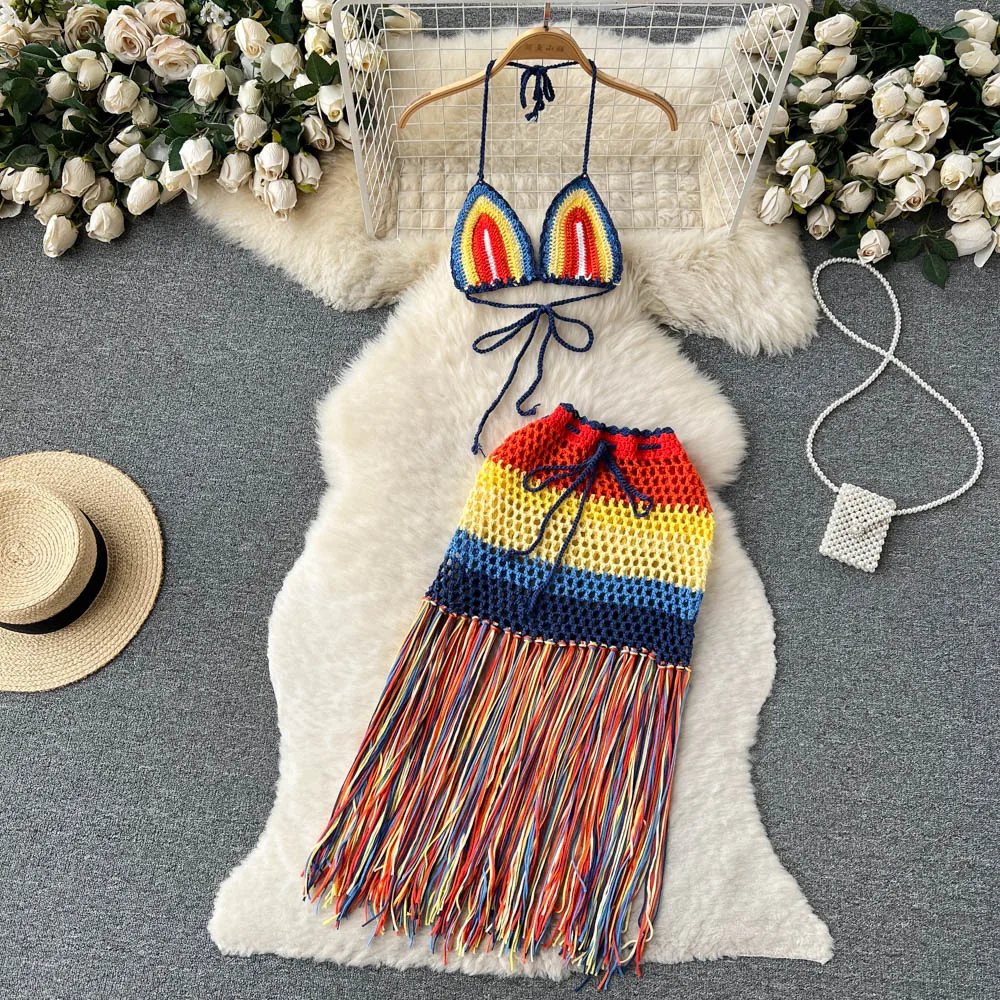 

Travel Fashion Print Set with Strap Bra Vest Sexy Short Skirt Two Piece Set