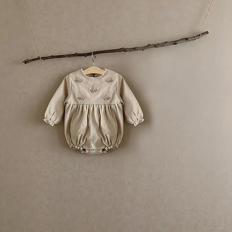 Infant Baby Girls Rompers Corduroy Retro Newborn Autumn Children Long Sleeve Flower Clothing Baby Clothing One Piece