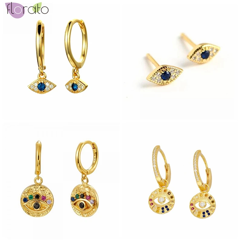 

Demon Eyes Earrings 925 Sterling Silver Ear Needle Blue CZ Evil Eye Hoop Earrings For Women Colorful Crystal Earrings Jewelry