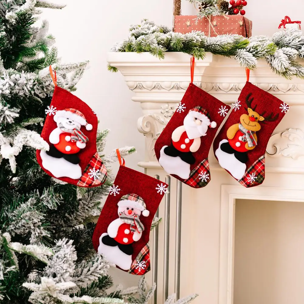 

Рождественские чулки с изображением Санта-Клауса, лося, медведя, Подарочный пакет для конфет на Рождество, украшение для камина, рождественской елки, новогодние украшения