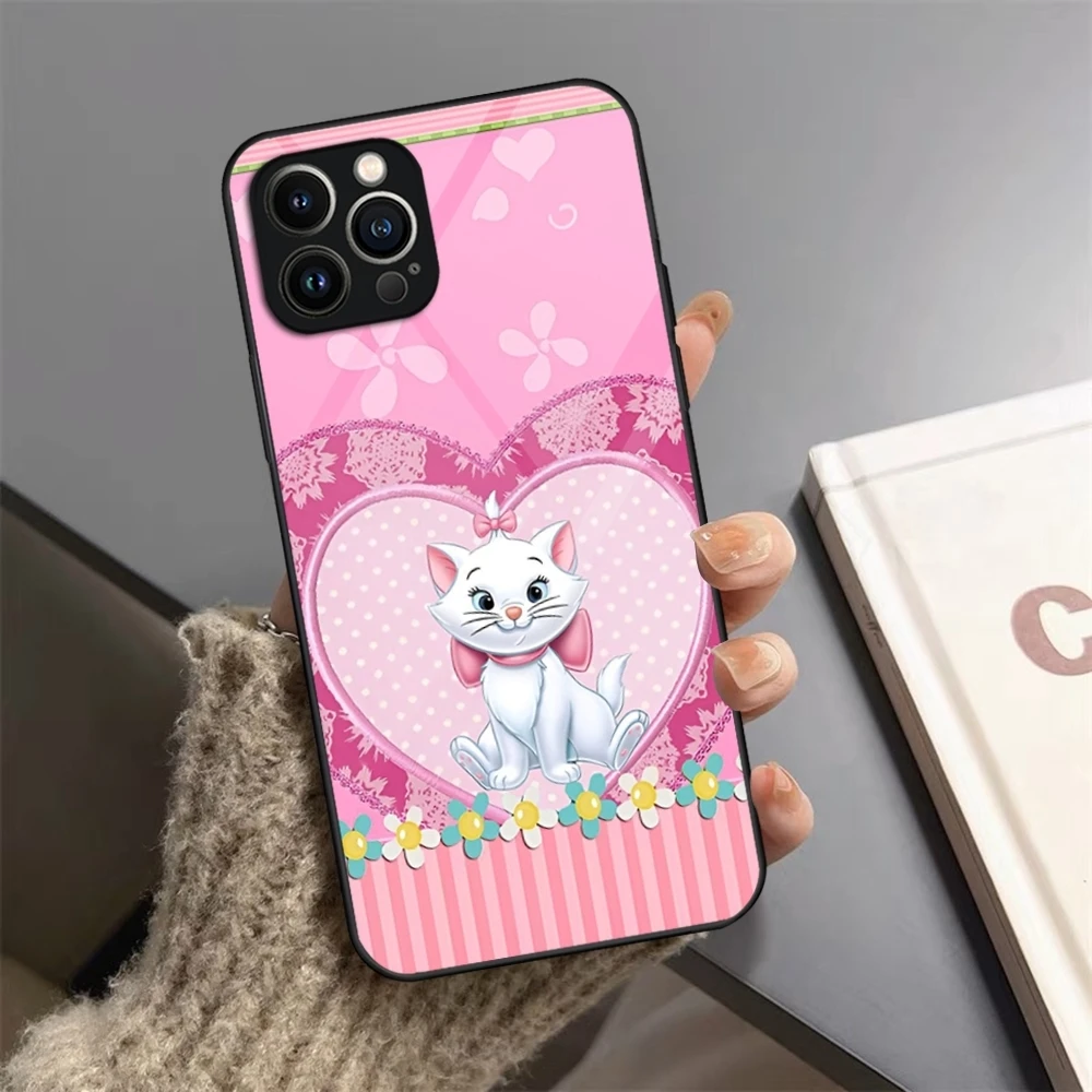 Чехол для телефона из закаленного стекла с аниме Мари-котом iPhone 13 14 16 12 15 11 Pro XS Max