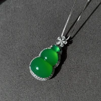 new fashion trend s925 silver inlaid 5a zircon ice chalcedony pendant green jade gourd jade pendant necklace temperament