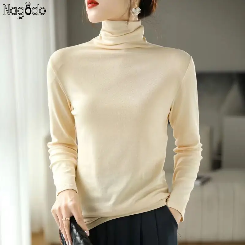 

Soft Women's Turtleneck Knit Pullovers Autumn Winter Korean Slim Bottoming Tee Tops Women Undershirt Long Sleeve Basic T Shirt