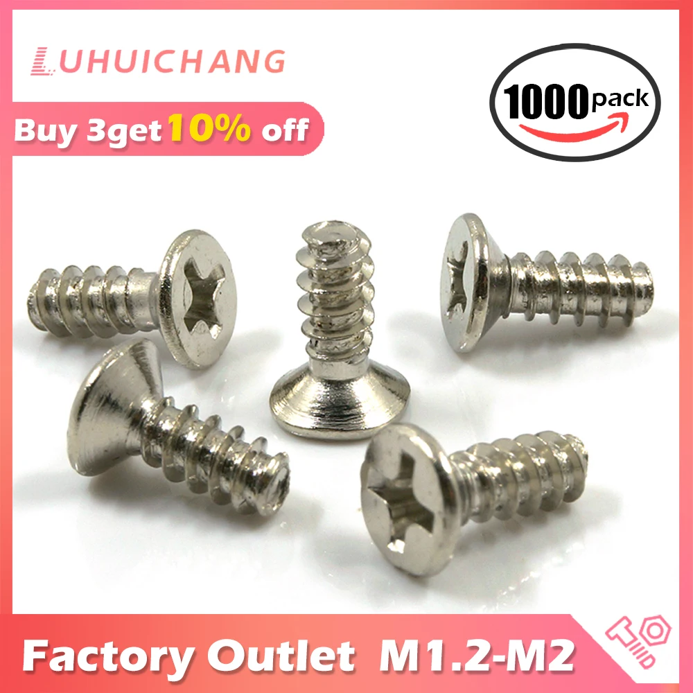 

LUCHANG 1000PCS M1.2 M1.4 M1.7 M2 Nickel Micro Electronic Screw Flat Countersunk Head Flat Tail Self - Tapping Screws