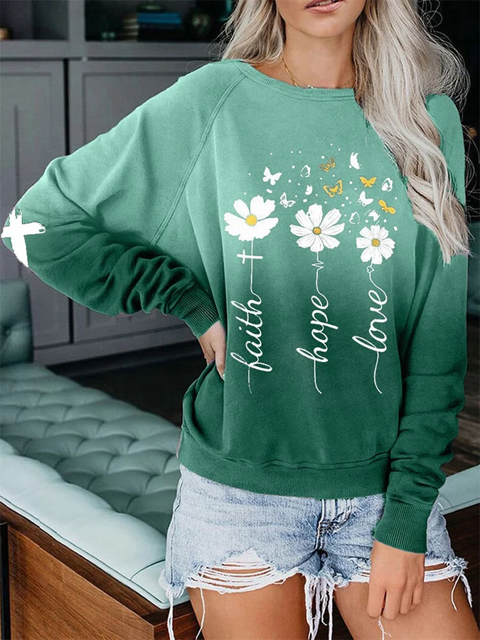 

Women's Faith Hope Love Daisy Floral Print Sweatshirt