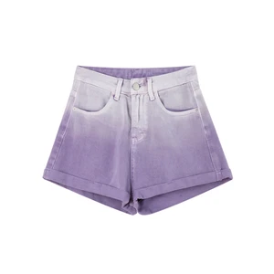 High Waist Gradient Purple Denim Shorts Women's Spring And Summer New Loose Thin Curly Wide-leg Jean in Pakistan