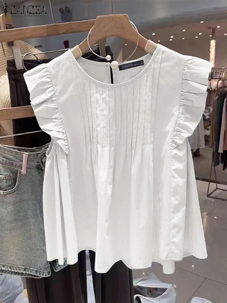 Блузка ZANZEA Женская плиссированная с оборками свободная трапециевидная рубашка