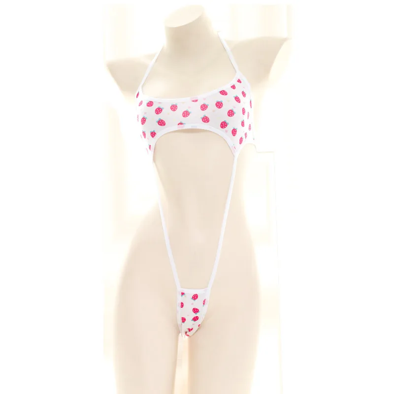 Японские Женские сексуальные цельные бикини с клубничным принтом женское нижнее