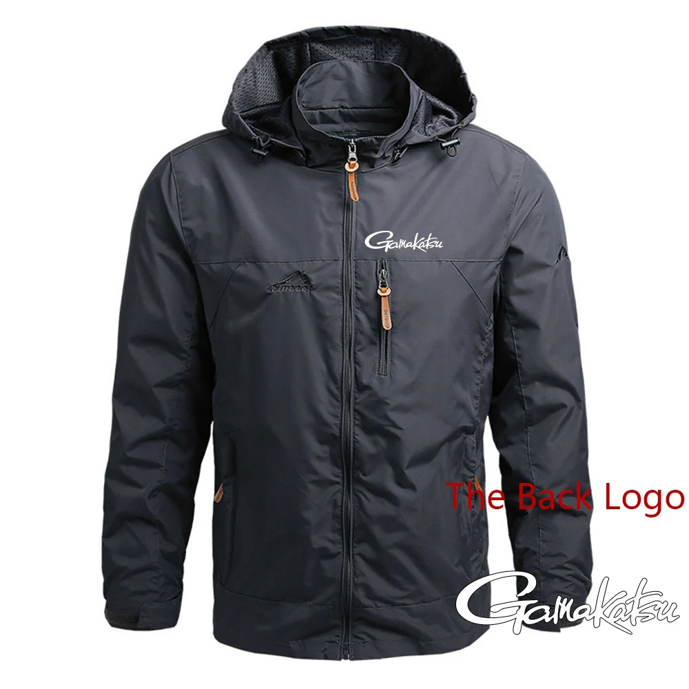 

2023 Men's New Gamakatsu Fishing Logo Print Waterproof Zip Jackets Hooded Coat Autumn Fashion Windproof Cardigan Windbreaker Top