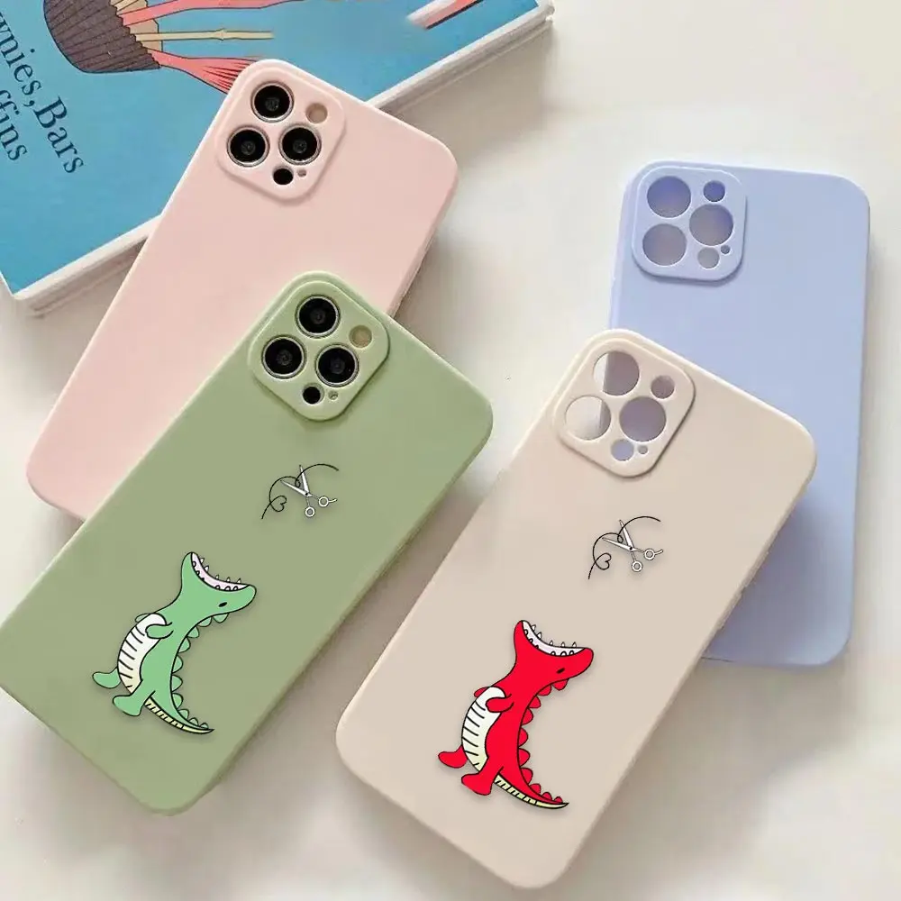 

Cute Little Dinosaur Cat Panda Puppy Colorful Liquid Case For iPhone Apple 14 13 11 12 X XS 7 8 Pro Plus Max Mini SE Hand Strap