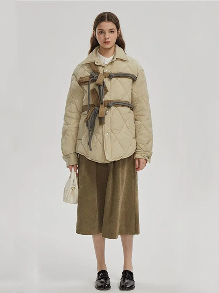Women Thicken Warm Parkas Jacket Fashion Loose Khaki Turn-down Collar Warm Parkas Coats Female Winter 2022 New Oversized Outwear