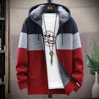 autumn hooded mens sweater thickened and velvet korean version mens cardigan knitted sweater coat stitching jacket men m 4xl