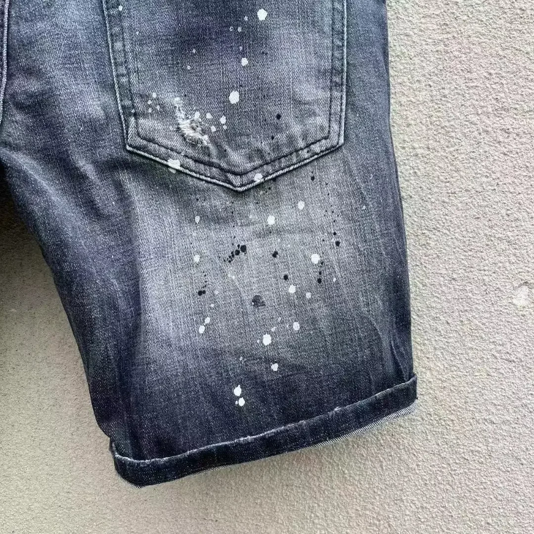 Мужские рваные джинсовые шорты с брызгами в обтяжку