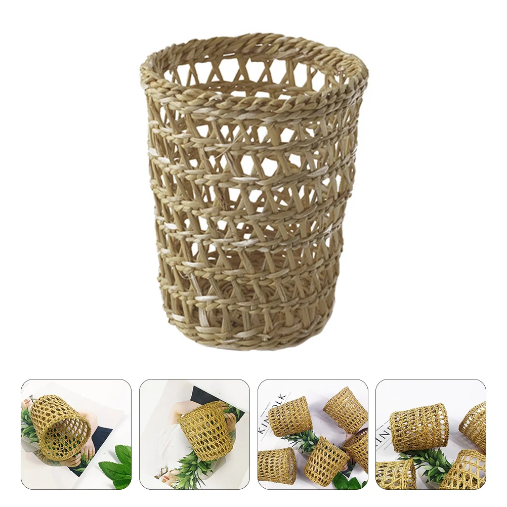 

3 Pcs Portable Desk Cup Glass Holder Handwoven Drink Holder Wicker Decor Sundries Storage Basket Bin Cover Bottle Decorative Cup