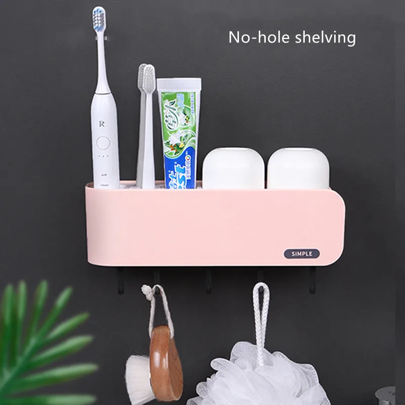 

Toilet Punch-free Rack Toothbrush Mouthwash Cup Holder Wall-mounted Bathroom Towel Rack Wash Set with Hook Practical New