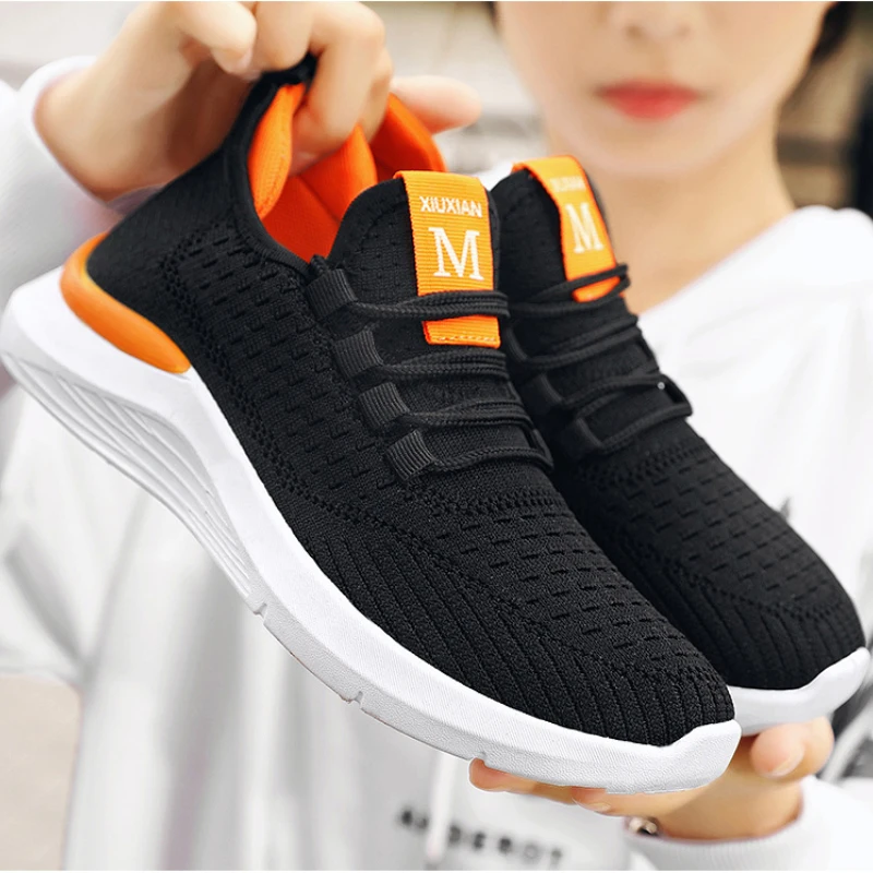 

Flats Running Tennis Female Black Sneakers Ladies Shoes For Women 2022 Autumn Soft Sole Fly Knit Breathable Mesh Casual Walking