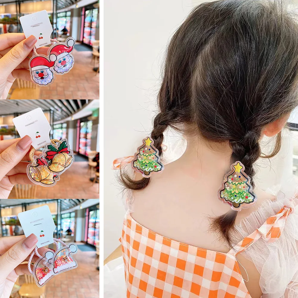 

2PCS Cartoon Christmas Elk Elastic Hair Bands Girls Rubber Band Kids Cute Ponytail Holder Tie Hair Hair Accessories Hair Rings