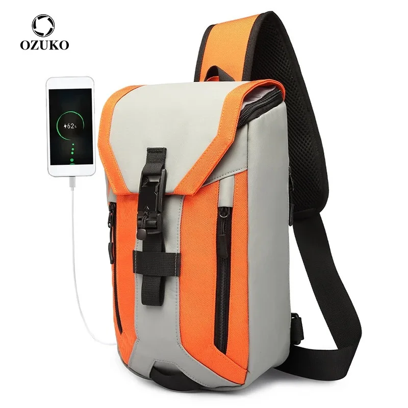 

OZUKO New Men Crossbody Bags Multifunction Fashion Chest Bag Teenagers Waterproof Travel Shoulder Bag Male Messenger Sling Bags