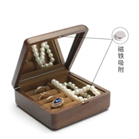 black walnut portable clamshell solid wooden organizer case with ring earrings jewelry storage boxes